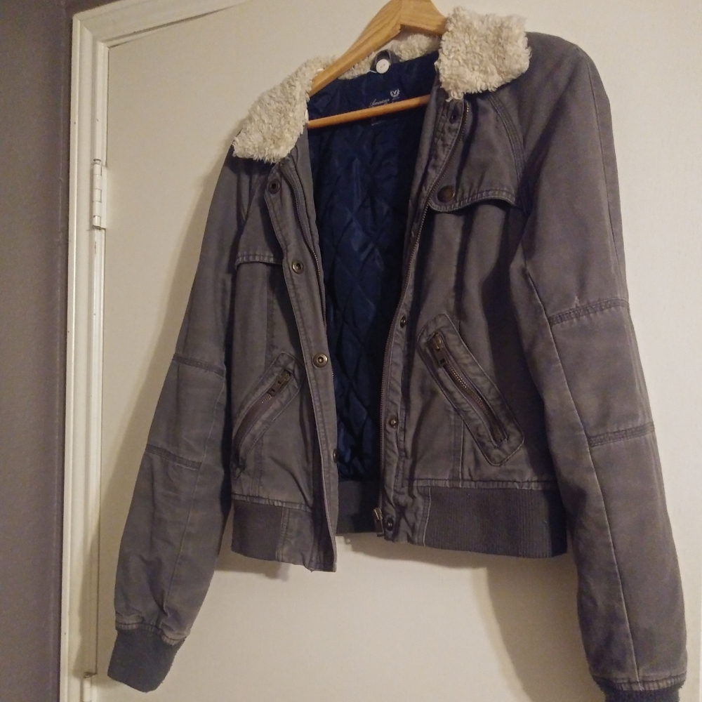 Gray bomber jacket